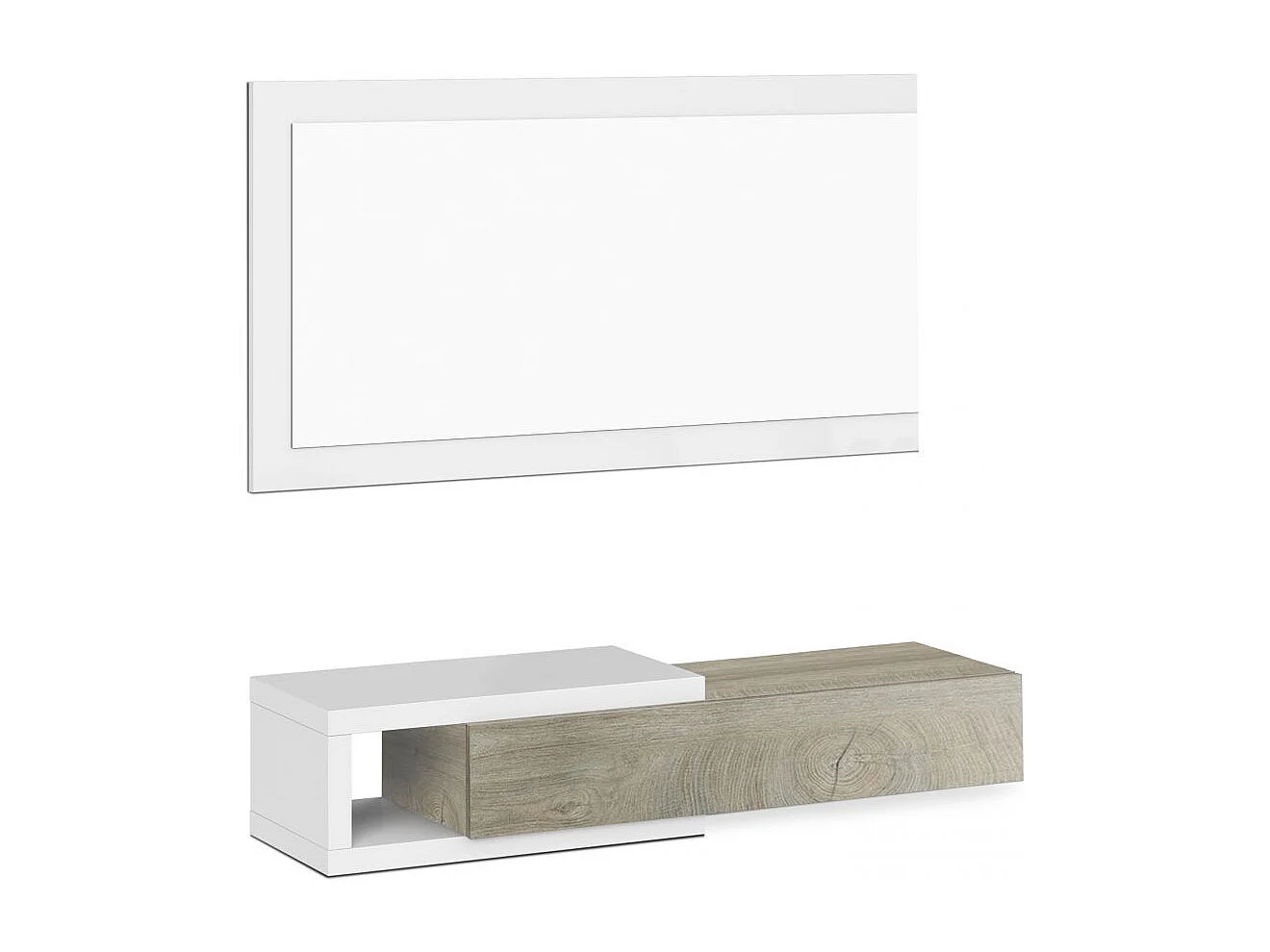 Mueble de recibidor con espejo Derek Blanco Artik (Blanco Mate) – Roble Alaska