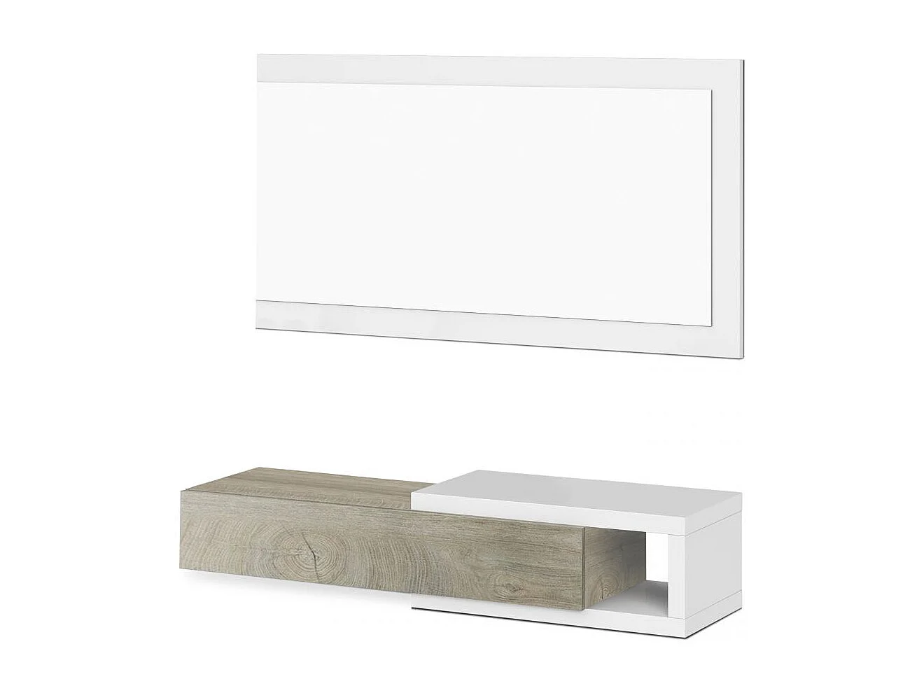 Mueble de recibidor con espejo Derek Blanco Artik (Blanco Mate) – Roble Alaska