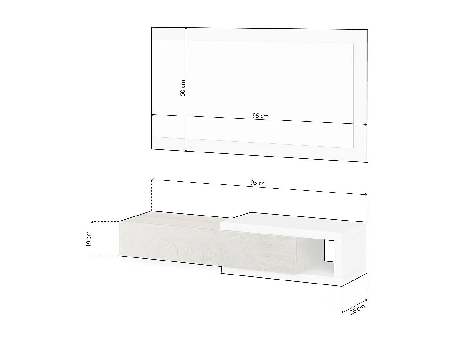Mueble de recibidor con espejo Derek Blanco Artik (Blanco Mate) – Roble Alaska