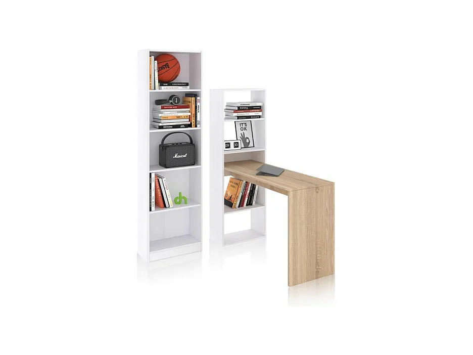 Pack escritorio y estantería Cosmic Plus Blanco Artik (Blanco Mate) - Roble Canadian