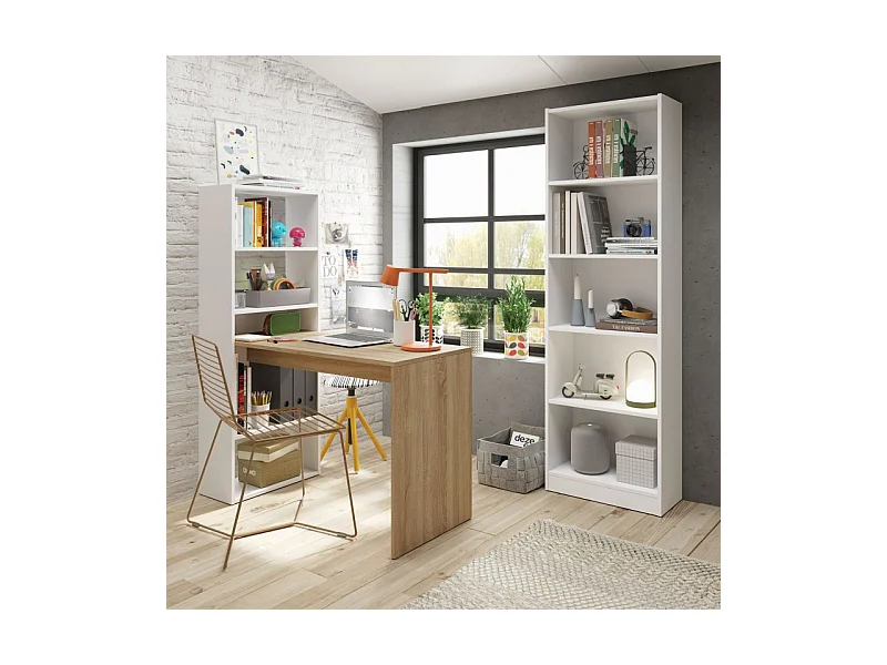 Pack escritorio y estantería Cosmic Plus Blanco Artik (Blanco Mate) - Roble Canadian