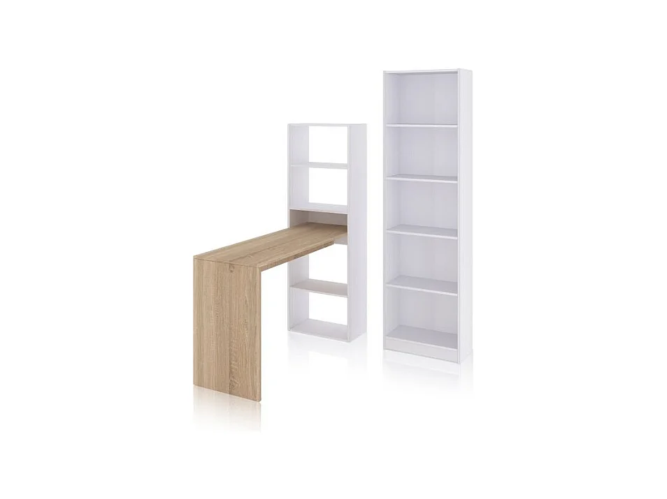 Pack escritorio y estantería Cosmic Plus Blanco Artik (Blanco Mate) - Roble Canadian