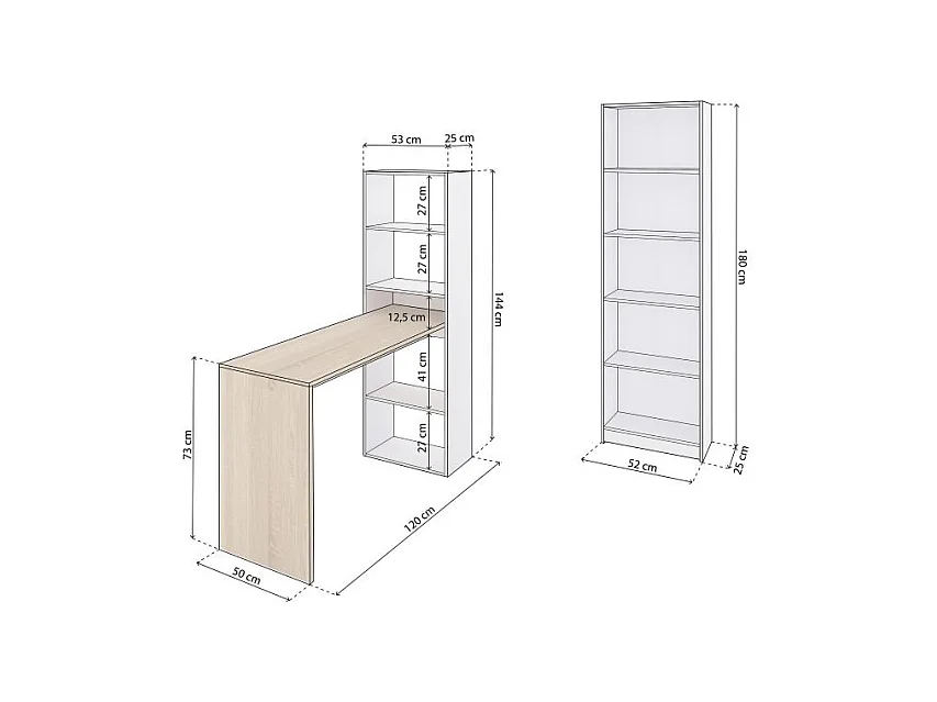 Pack escritorio y estantería Cosmic Plus Blanco Artik (Blanco Mate) - Roble Canadian