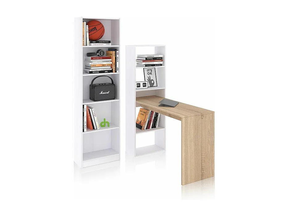 Pack escritorio y estantería Cosmic Plus Blanco Artik (Blanco Mate) - Roble Canadian