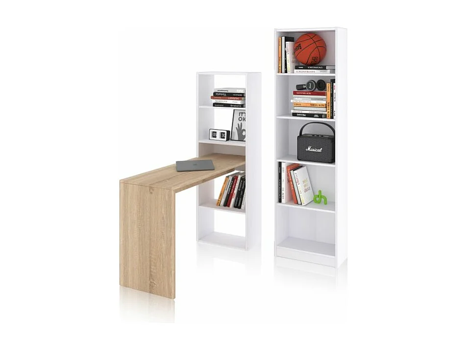 Pack escritorio y estantería Cosmic Plus Blanco Artik (Blanco Mate) - Roble Canadian