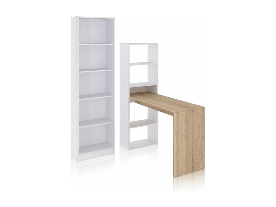 Pack escritorio y estantería Cosmic Plus Blanco Artik (Blanco Mate) - Roble Canadian