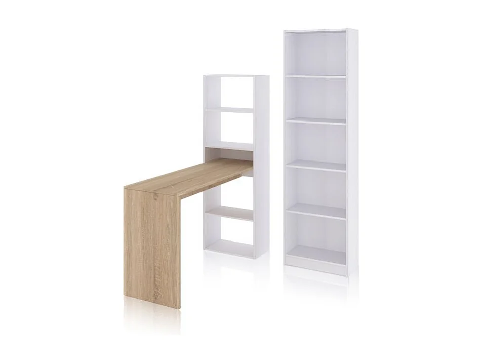 Pack escritorio y estantería Cosmic Plus Blanco Artik (Blanco Mate) - Roble Canadian