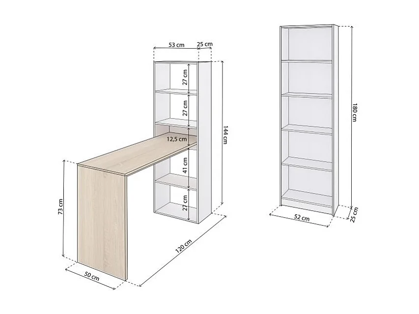 Pack escritorio y estantería Cosmic Plus Blanco Artik (Blanco Mate) - Roble Canadian
