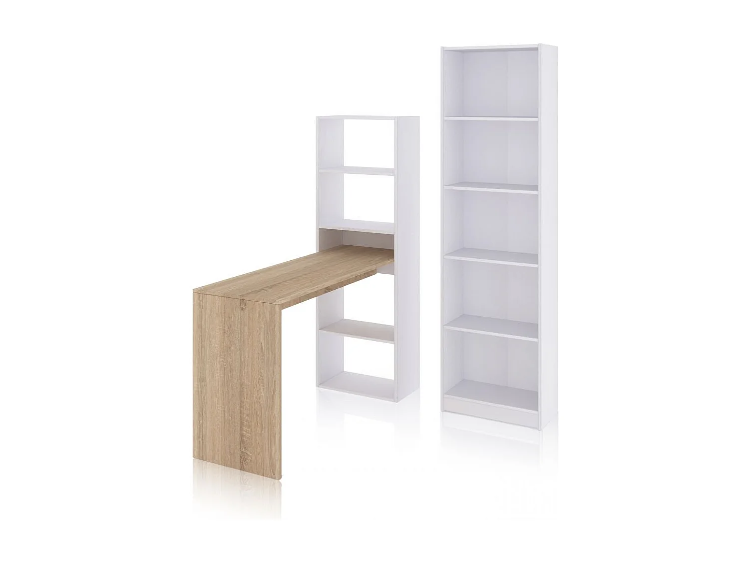 Pack escritorio y estantería Cosmic Plus Blanco Artik (Blanco Mate) - Roble Canadian