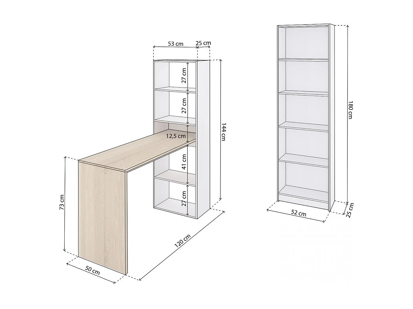 Pack escritorio y estantería Cosmic Plus Blanco Artik (Blanco Mate) - Roble Canadian