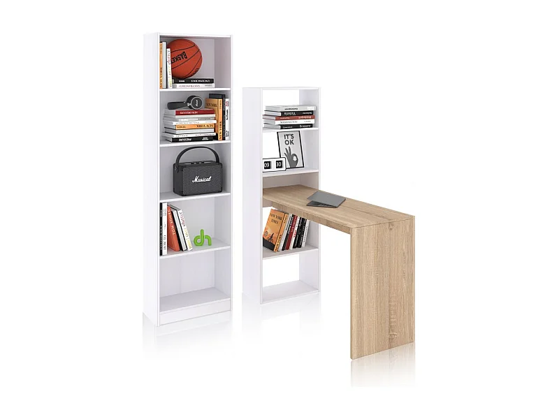 Pack escritorio y estantería Cosmic Plus Blanco Artik (Blanco Mate) - Roble Canadian