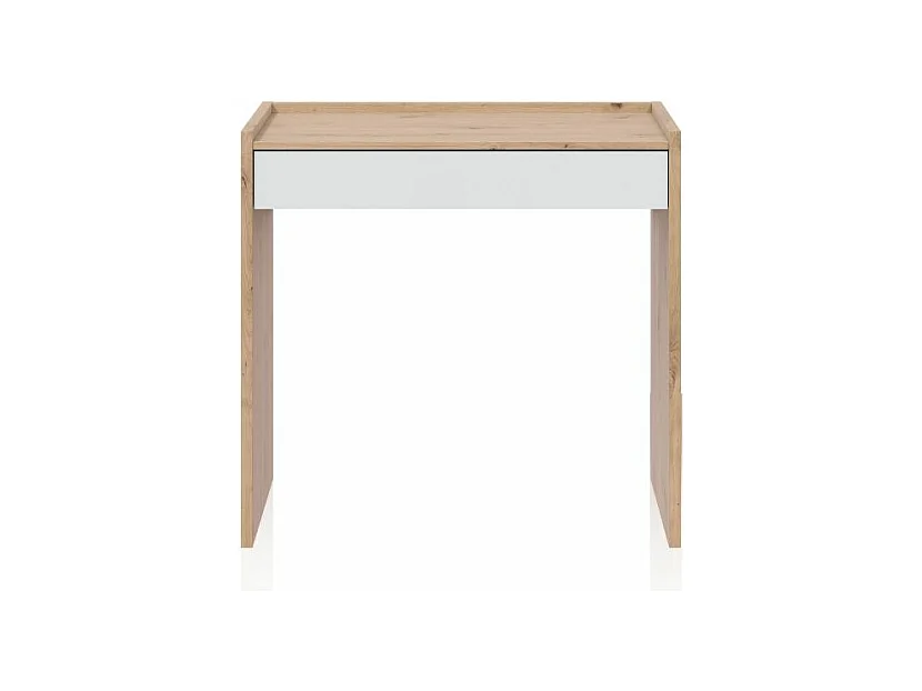 Mesa de escritorio con cajón Dess Blanco Artik (Blanco Mate) - Roble Nodi