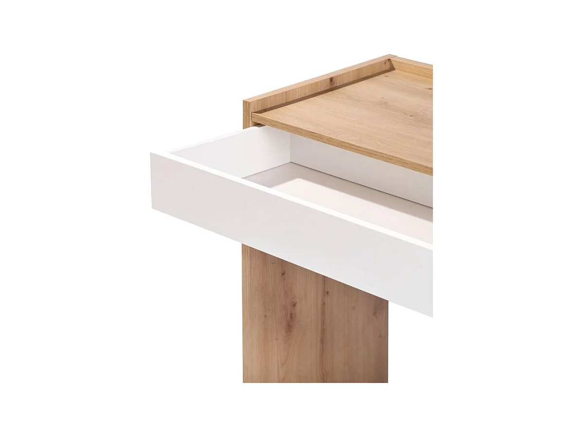 Mesa de escritorio con cajón Dess Blanco Artik (Blanco Mate) - Roble Nodi