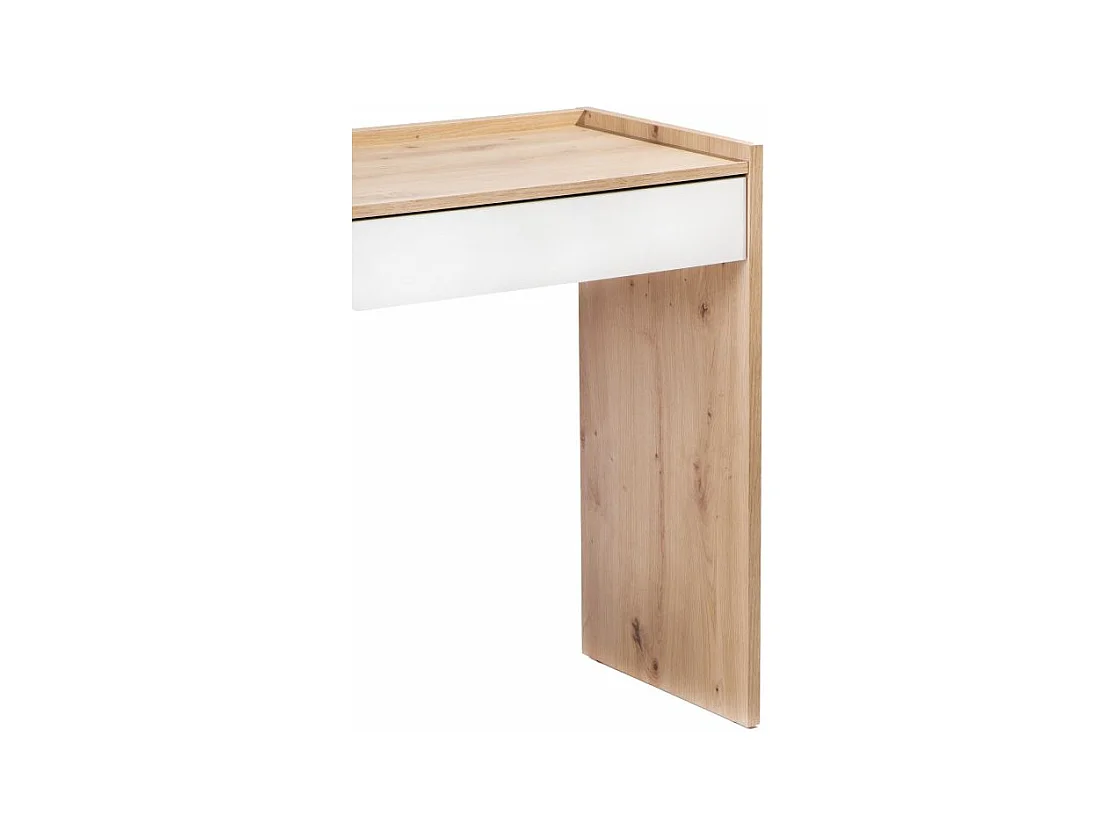 Mesa de escritorio con cajón Dess Blanco Artik (Blanco Mate) - Roble Nodi