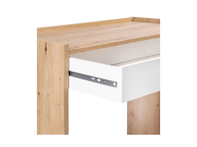 Mesa de escritorio con cajón Dess Blanco Artik (Blanco Mate) - Roble Nodi