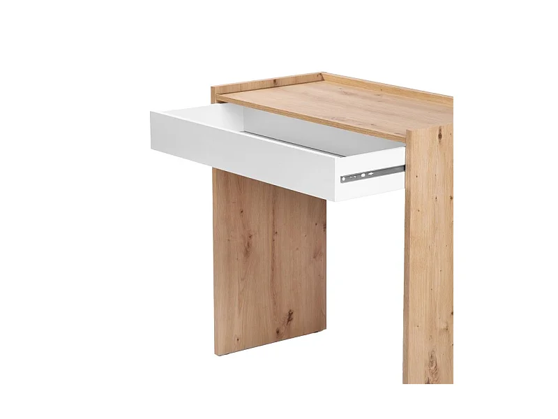 Mesa de escritorio con cajón Dess Blanco Artik (Blanco Mate) - Roble Nodi