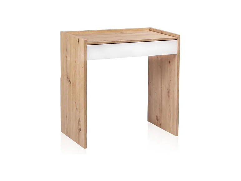 Mesa de escritorio con cajón Dess Blanco Artik (Blanco Mate) - Roble Nodi