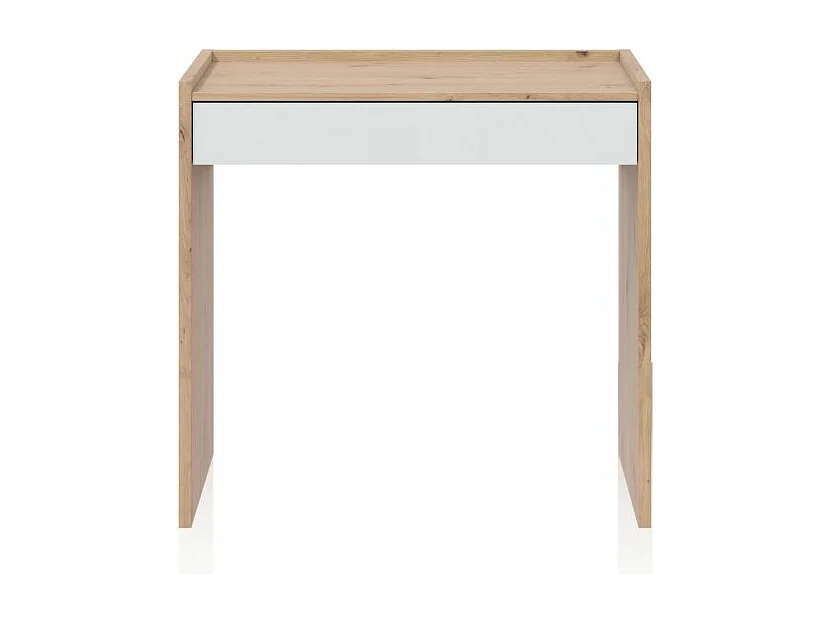 Mesa de escritorio con cajón Dess Blanco Artik (Blanco Mate) - Roble Nodi