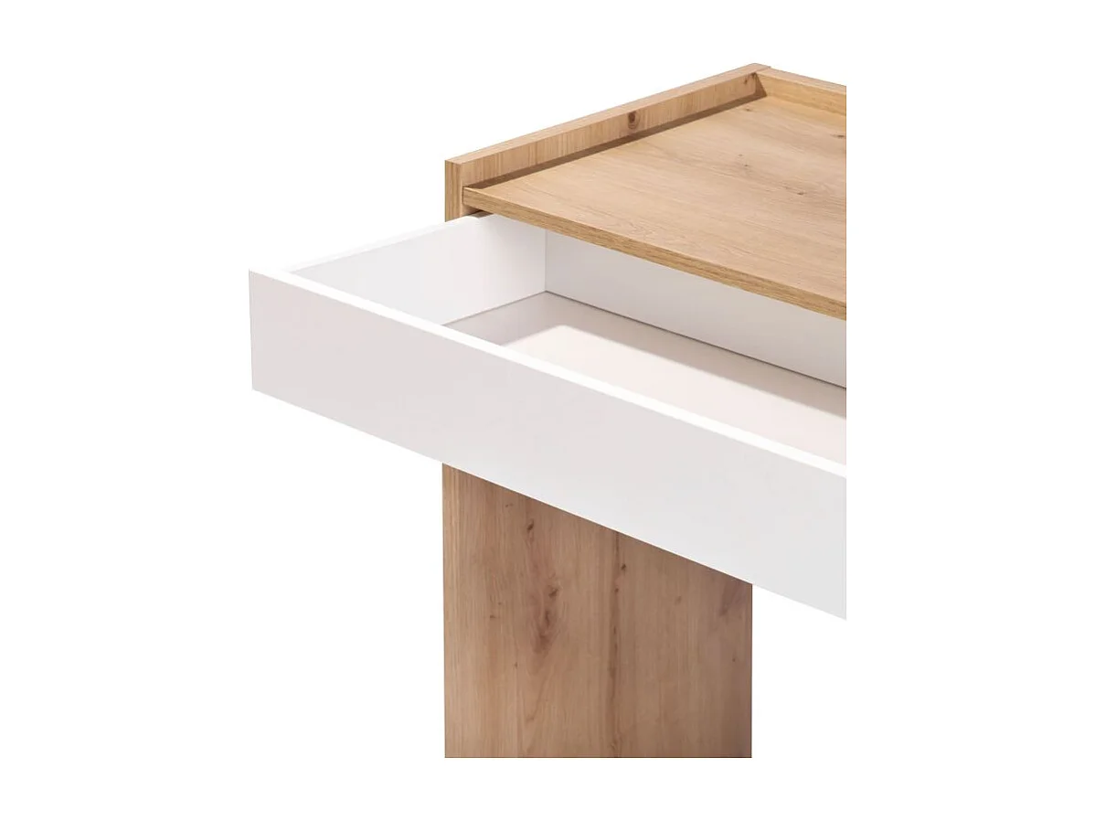 Mesa de escritorio con cajón Dess Blanco Artik (Blanco Mate) - Roble Nodi