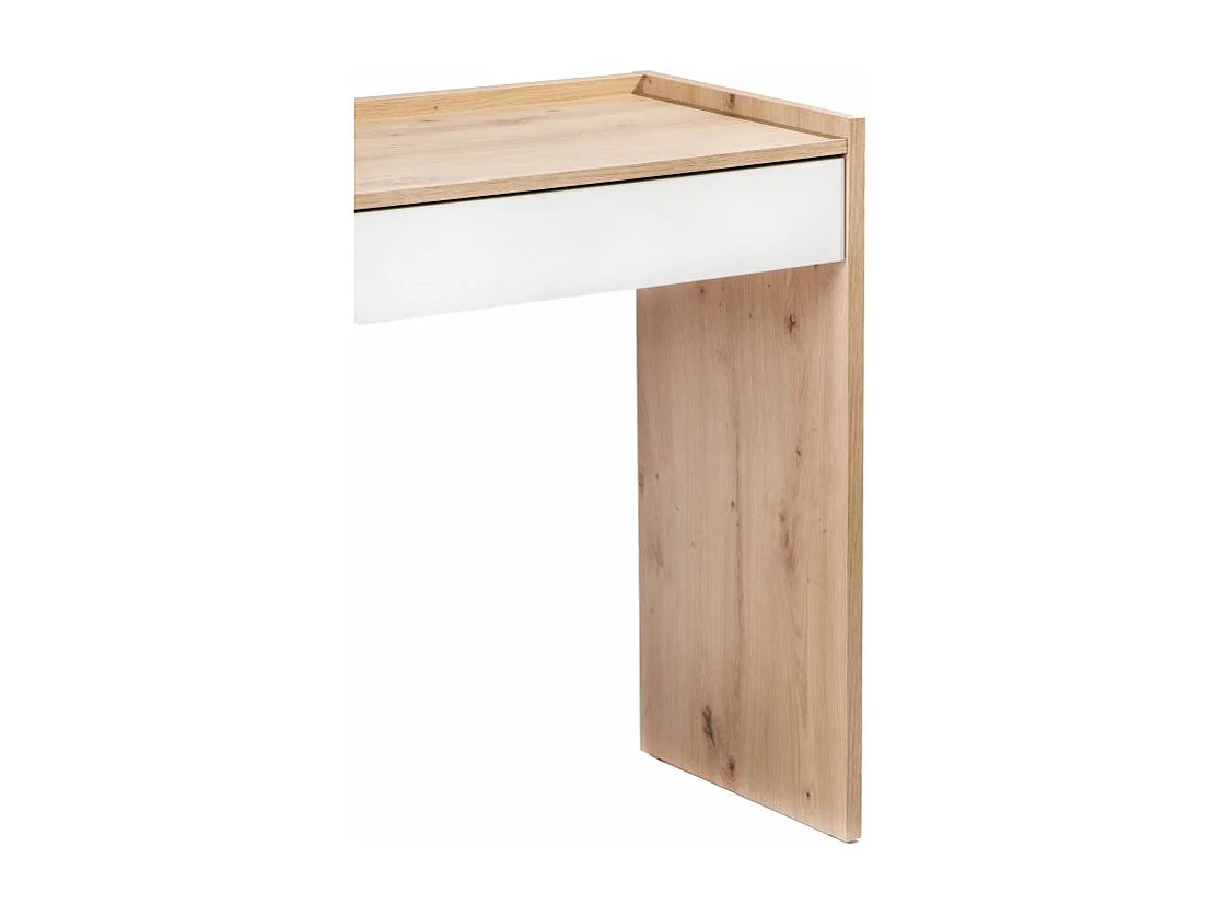 Mesa de escritorio con cajón Dess Blanco Artik (Blanco Mate) - Roble Nodi
