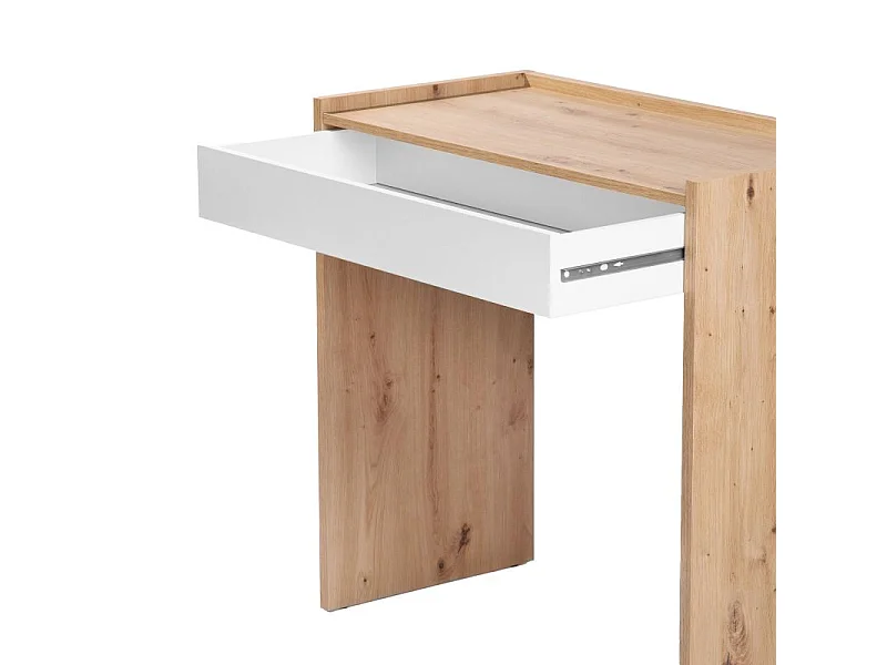 Mesa de escritorio con cajón Dess Blanco Artik (Blanco Mate) - Roble Nodi