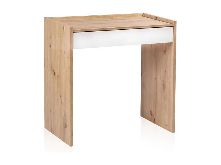 Mesa de escritorio con cajón Dess Blanco Artik (Blanco Mate) - Roble Nodi