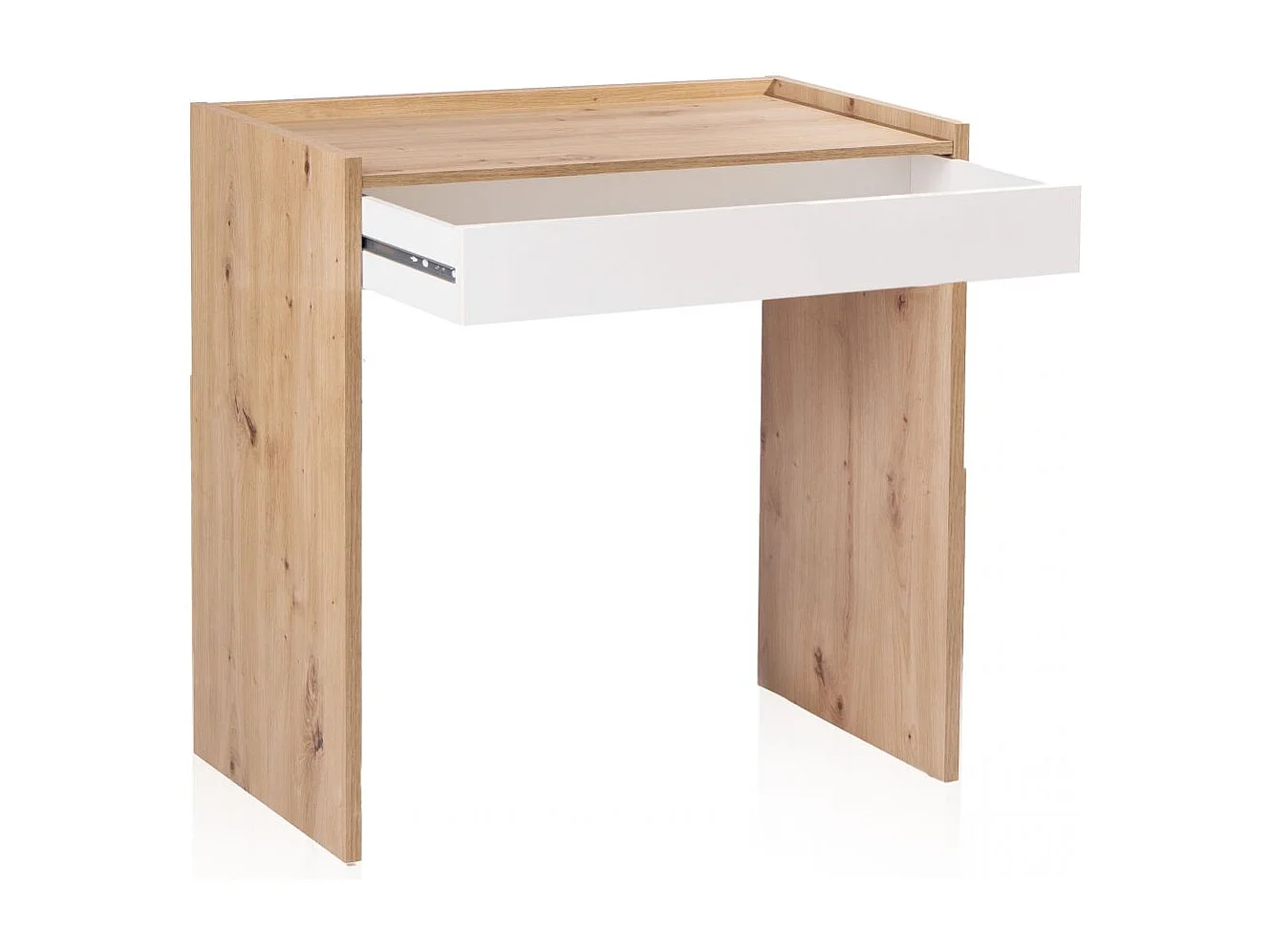Mesa de escritorio con cajón Dess Blanco Artik (Blanco Mate) - Roble Nodi