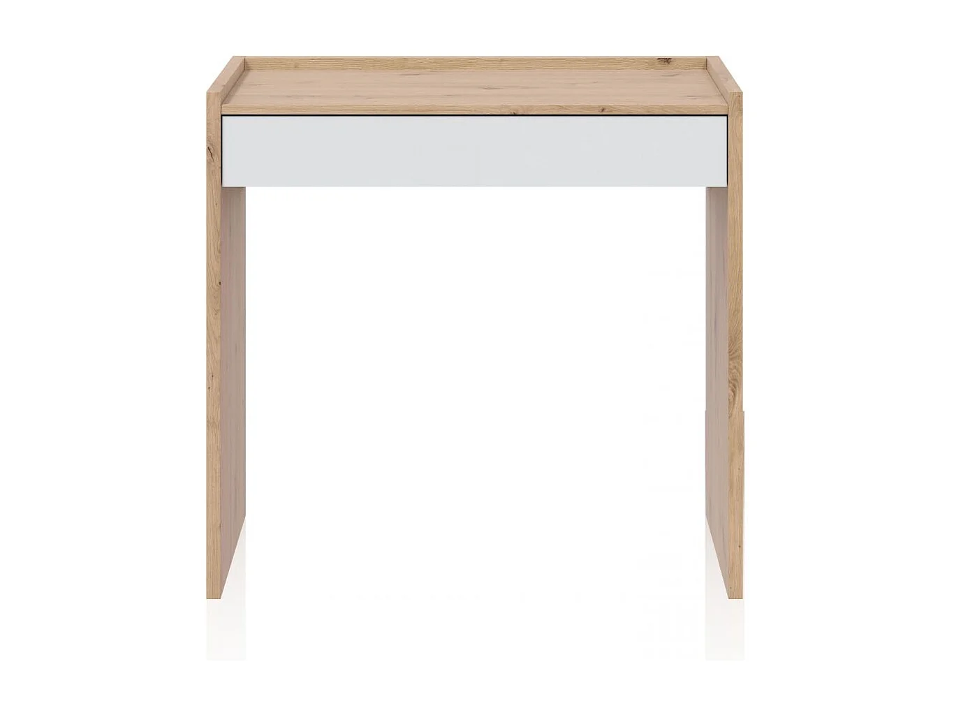 Mesa de escritorio con cajón Dess Blanco Artik (Blanco Mate) - Roble Nodi