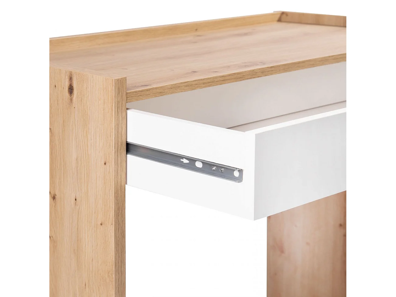 Mesa de escritorio con cajón Dess Blanco Artik (Blanco Mate) - Roble Nodi