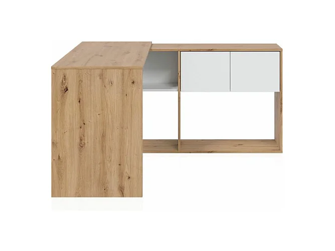 Mesa de escritorio con estantería Dess Blanco Artik (Blanco Mate) - Roble Nodi