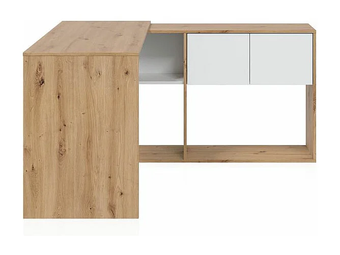 Mesa de escritorio con estantería Dess Blanco Artik (Blanco Mate) - Roble Nodi