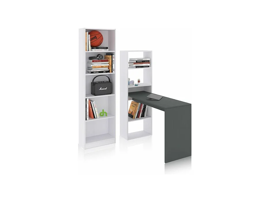 Pack escritorio y estantería Cosmic Plus Blanco Artik (Blanco Mate) - Gris Antracita