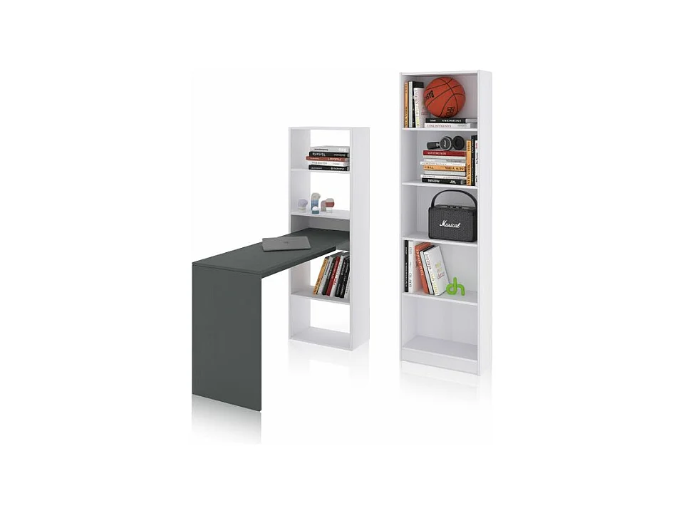 Pack escritorio y estantería Cosmic Plus Blanco Artik (Blanco Mate) - Gris Antracita