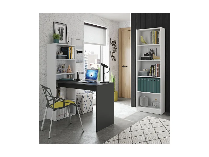Pack escritorio y estantería Cosmic Plus Blanco Artik (Blanco Mate) - Gris Antracita
