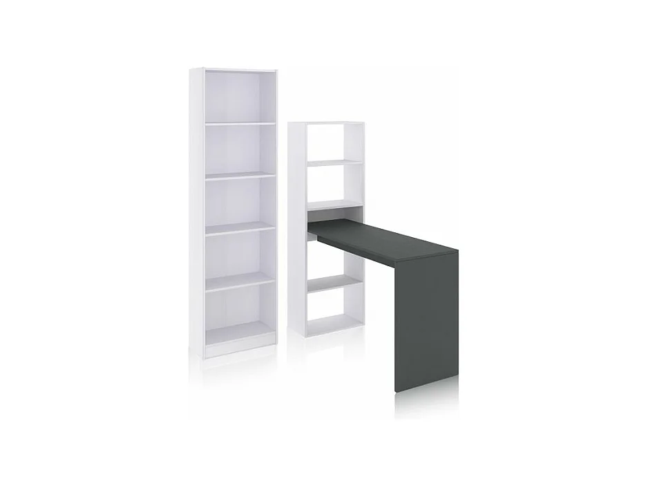 Pack escritorio y estantería Cosmic Plus Blanco Artik (Blanco Mate) - Gris Antracita