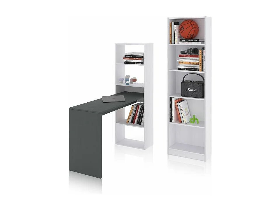 Pack escritorio y estantería Cosmic Plus Blanco Artik (Blanco Mate) - Gris Antracita