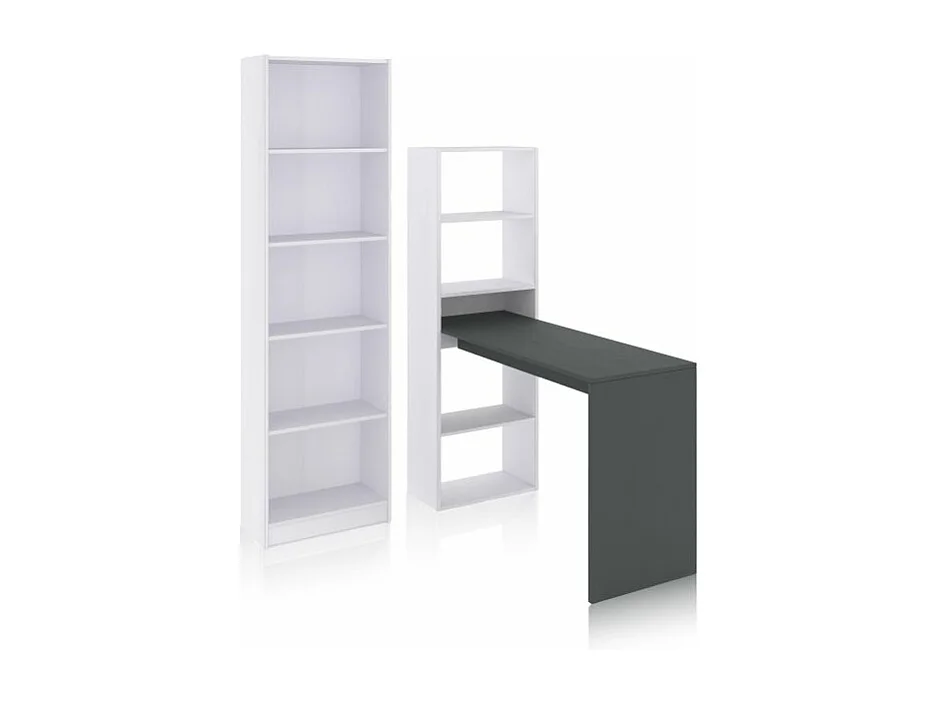 Pack escritorio y estantería Cosmic Plus Blanco Artik (Blanco Mate) - Gris Antracita
