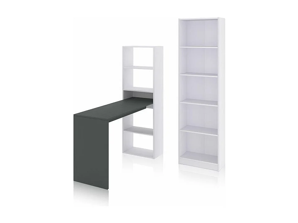 Pack escritorio y estantería Cosmic Plus Blanco Artik (Blanco Mate) - Gris Antracita