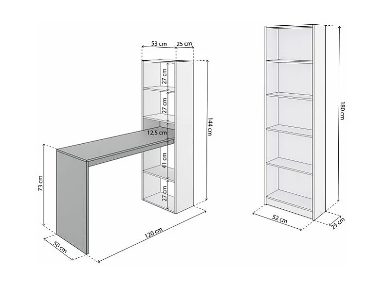 Pack escritorio y estantería Cosmic Plus Blanco Artik (Blanco Mate) - Gris Antracita
