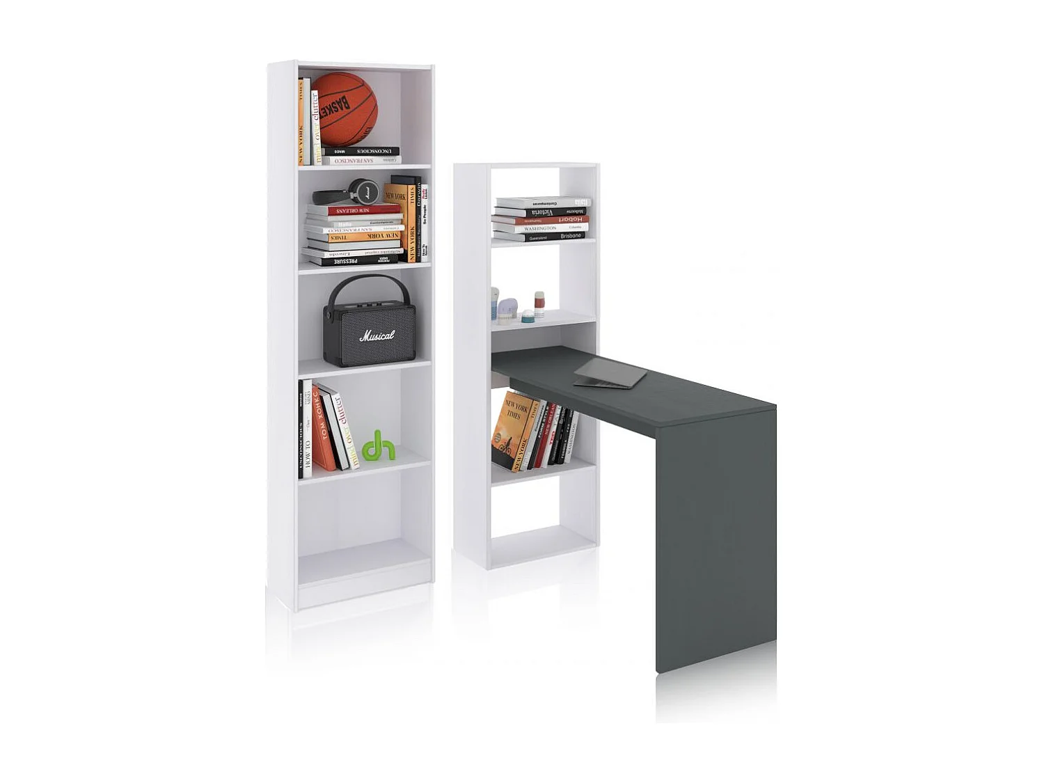 Pack escritorio y estantería Cosmic Plus Blanco Artik (Blanco Mate) - Gris Antracita