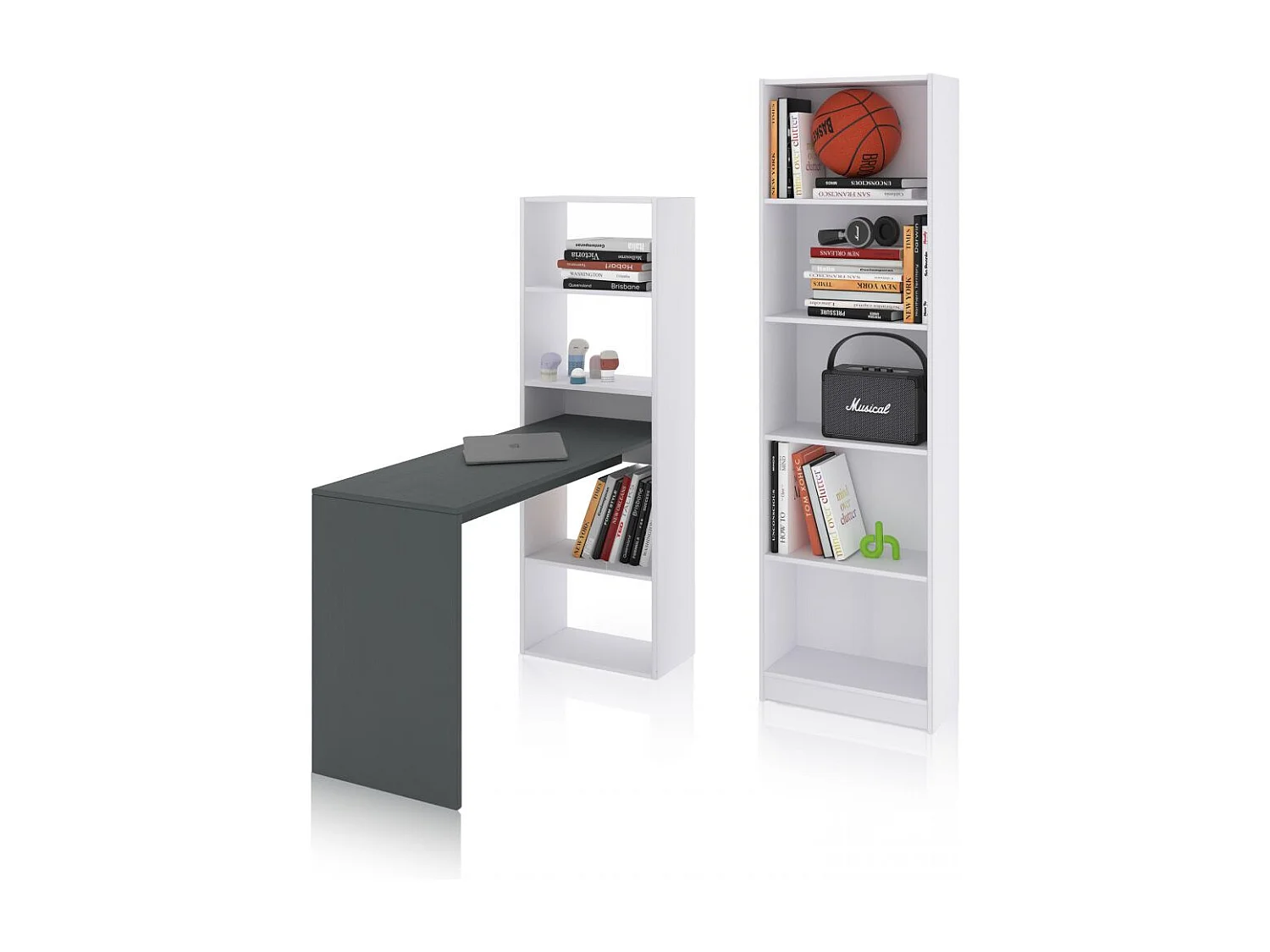 Pack escritorio y estantería Cosmic Plus Blanco Artik (Blanco Mate) - Gris Antracita
