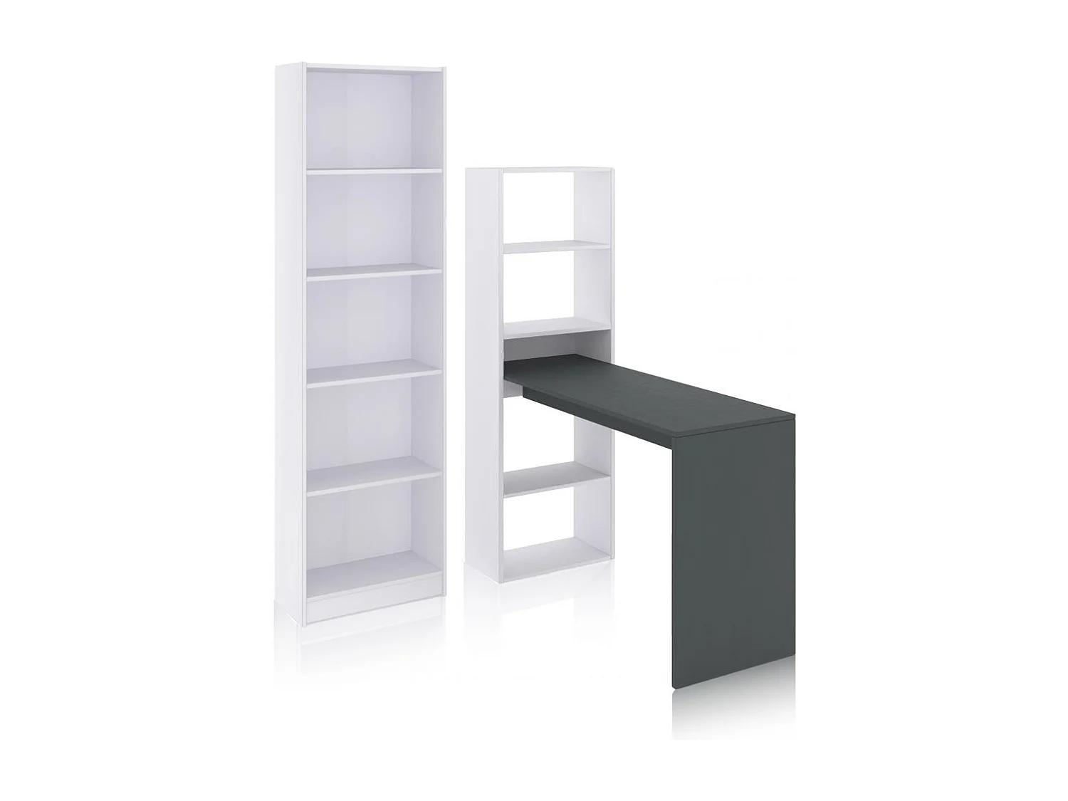 Pack escritorio y estantería Cosmic Plus Blanco Artik (Blanco Mate) - Gris Antracita