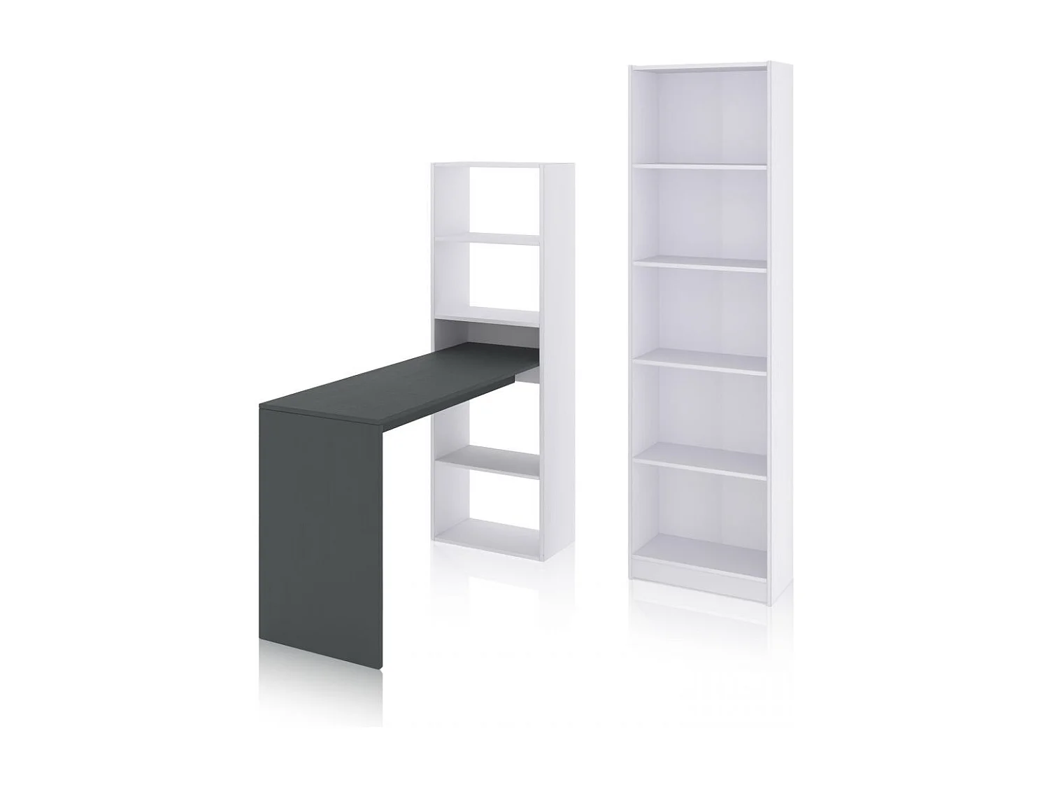 Pack escritorio y estantería Cosmic Plus Blanco Artik (Blanco Mate) - Gris Antracita