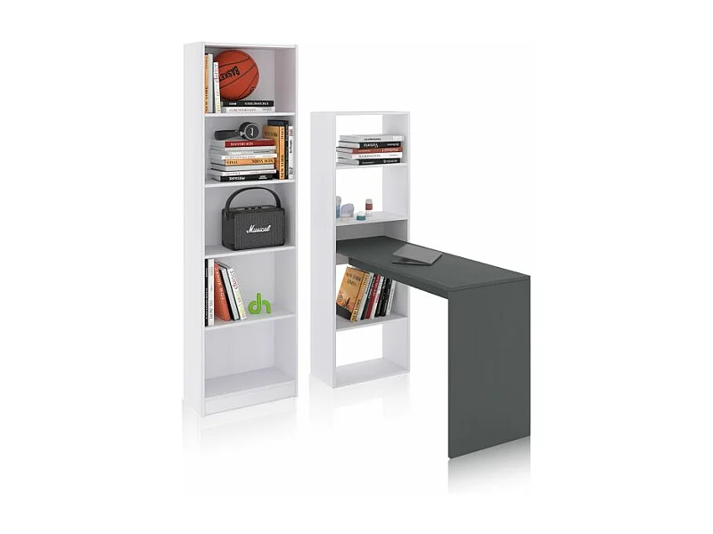 Pack escritorio y estantería Cosmic Plus Blanco Artik (Blanco Mate) - Gris Antracita