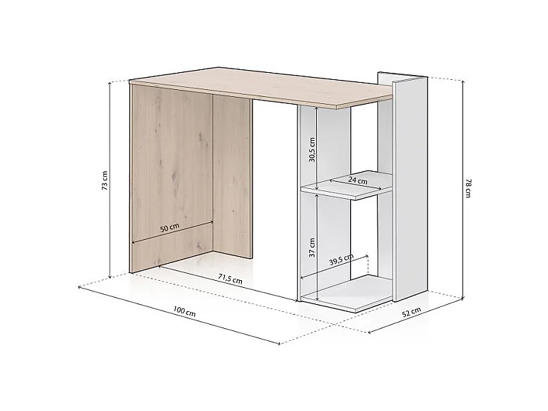 Mesa de escritorio Dess Blanco Artik (Blanco Mate) - Roble Nodi