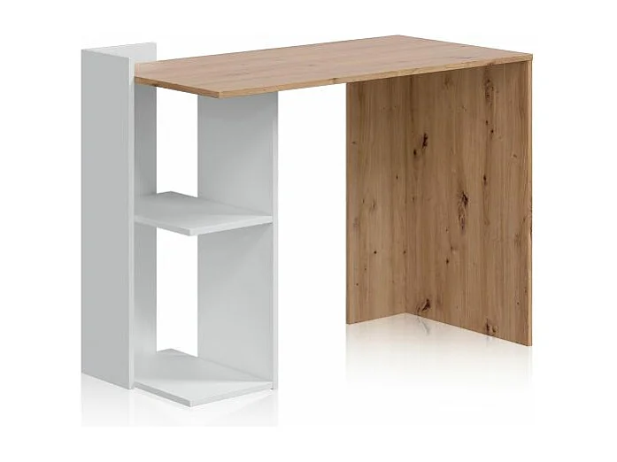 Mesa de escritorio Dess Blanco Artik (Blanco Mate) - Roble Nodi