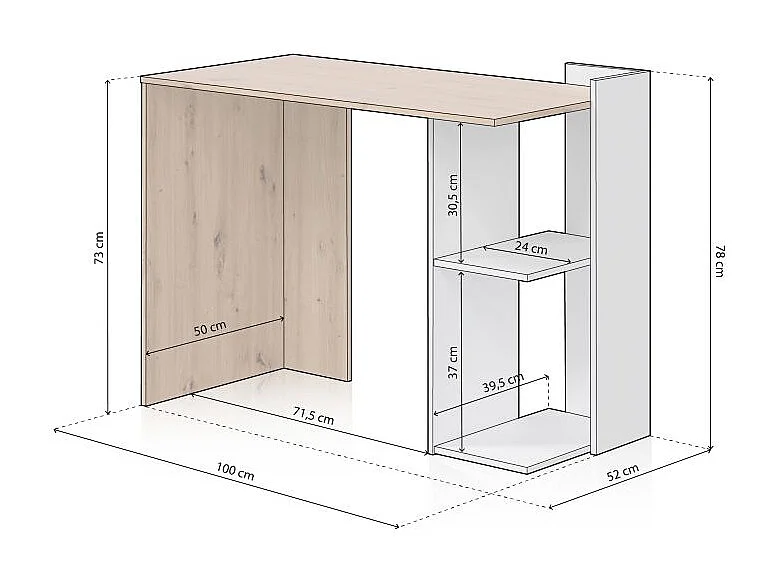 Mesa de escritorio Dess Blanco Artik (Blanco Mate) - Roble Nodi