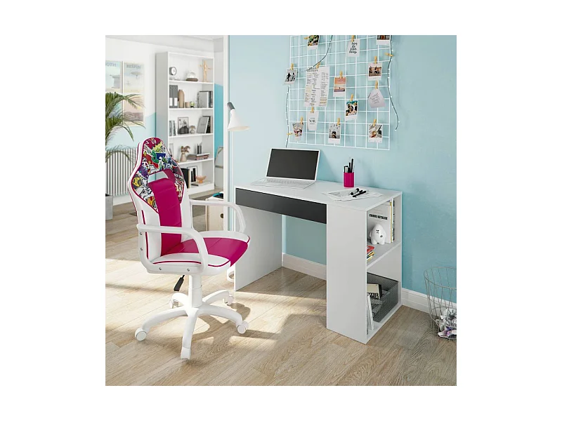 Mesa de escritorio Adam Blanco Artik (Blanco Mate) - Gris Antracita