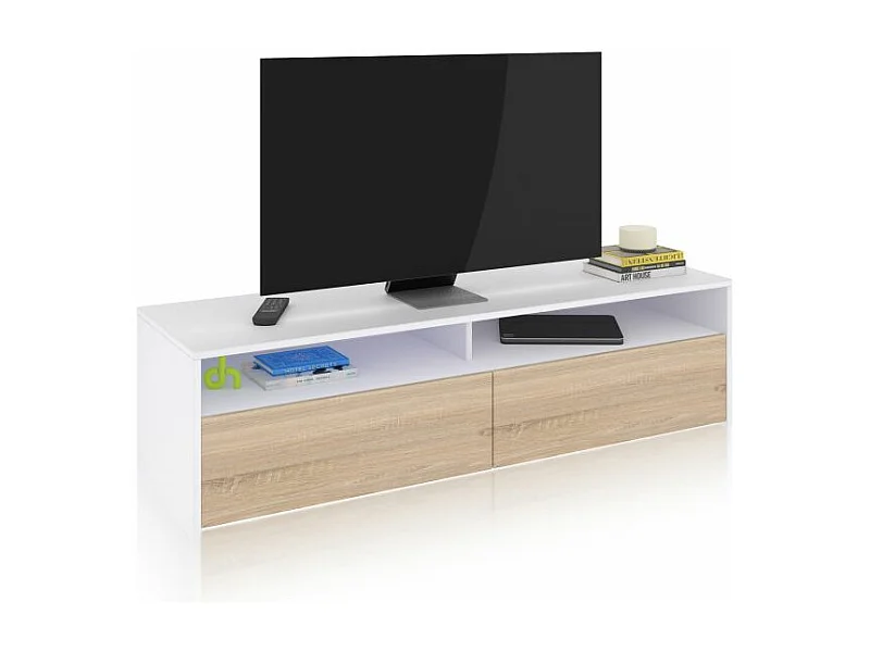 Mueble TV Elba 2 puertas Blanco Artik (Blanco Mate) - Roble Canadian