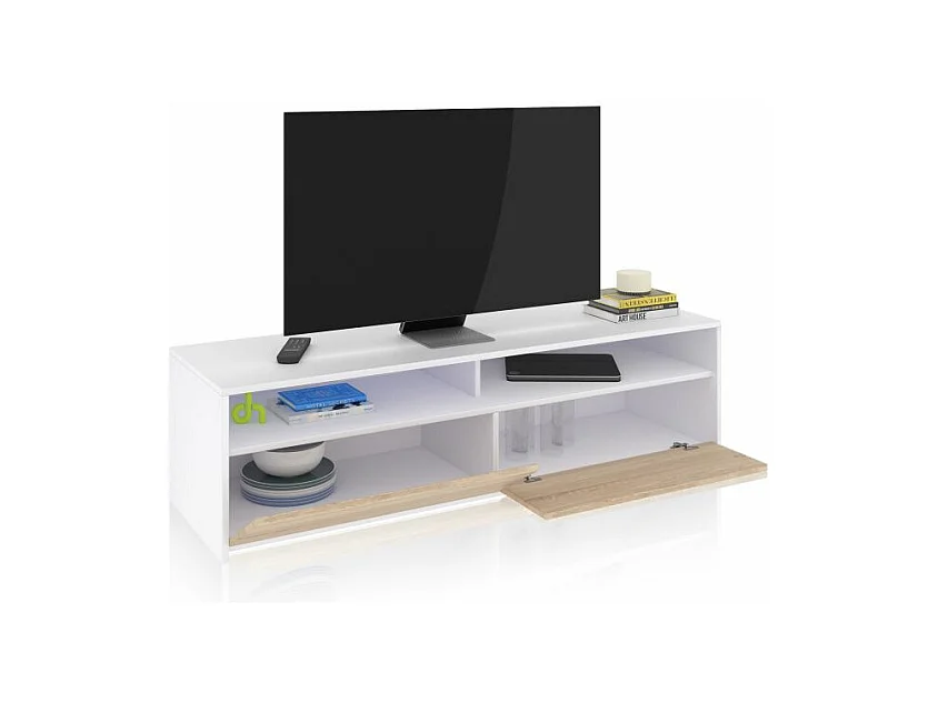 Mueble TV Elba 2 puertas Blanco Artik (Blanco Mate) - Roble Canadian